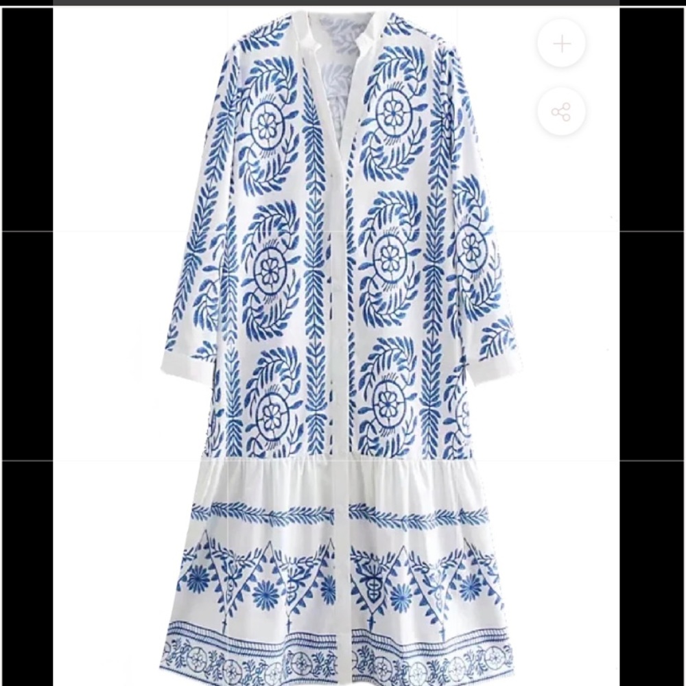 Printed blue & white midi dress